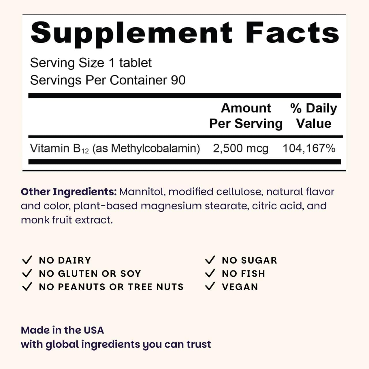 EZ Melts B12 Methylcobalamin 2,500 mcg Tablet, 180 Tablets