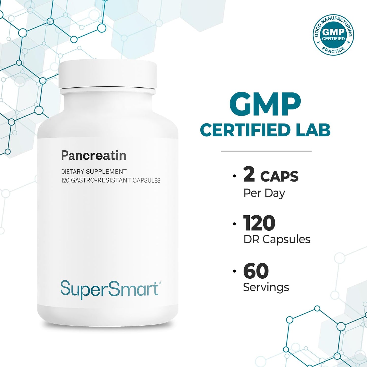 Supersmart Pancreatin 10X 4000 per Day Extra Strength Digestive Enzymes Supplement Capsules, 120 Count
