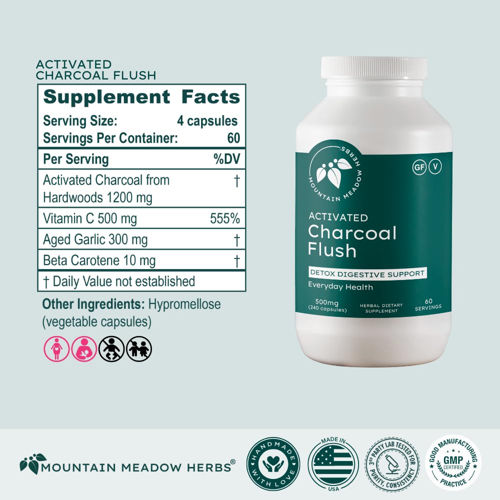 Mountain Meadow Herbs Activated Charcoal Flush Capsules 240 Capsules