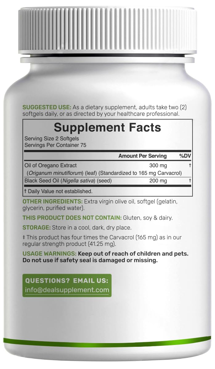 DEAL SUPPLEMENT Oil of Oregano Softgels with Black Seed Oil 150 Count