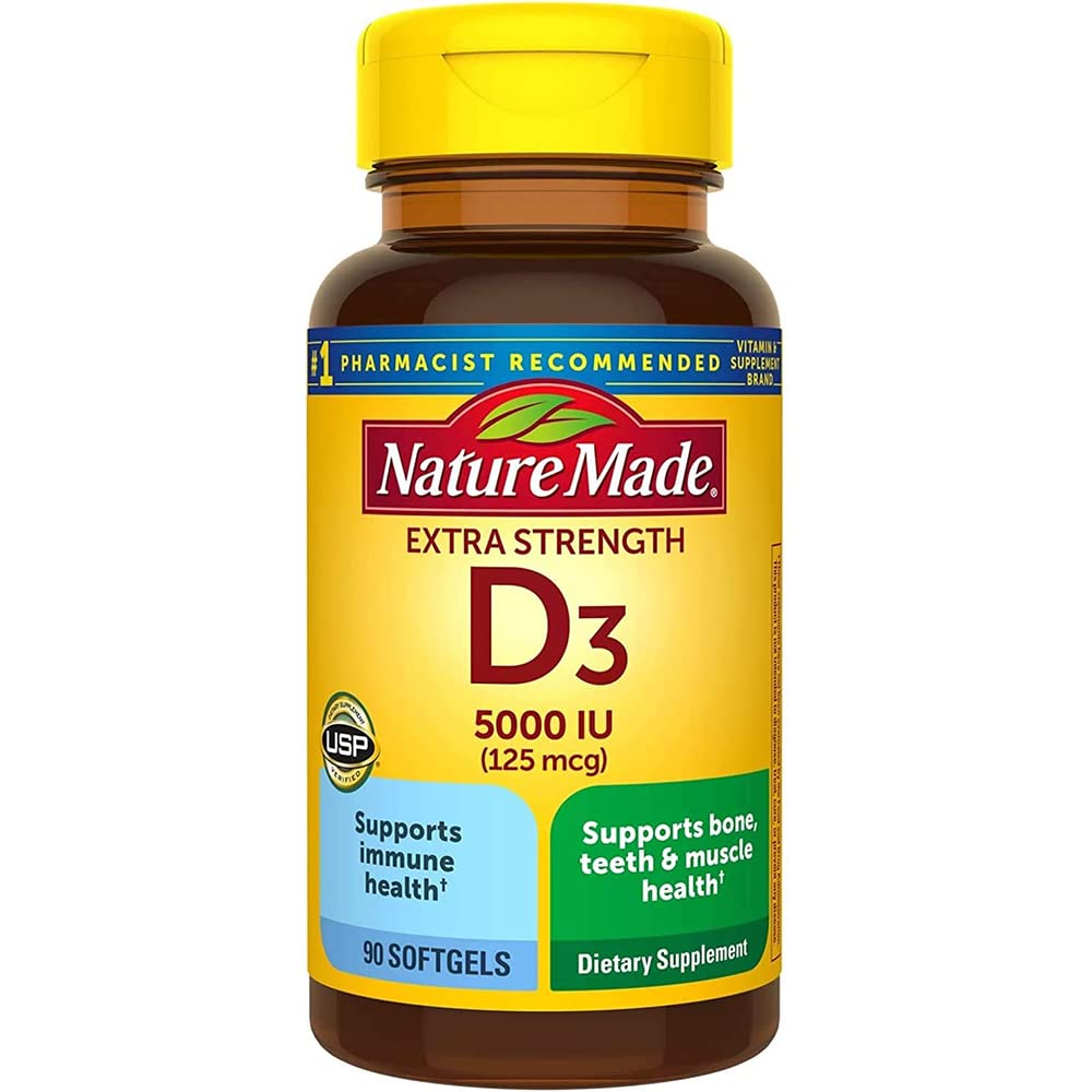 Nature Made Extra Strength Vitamin D3 5000 IU (125 mcg) Softgel, 90 Softgels