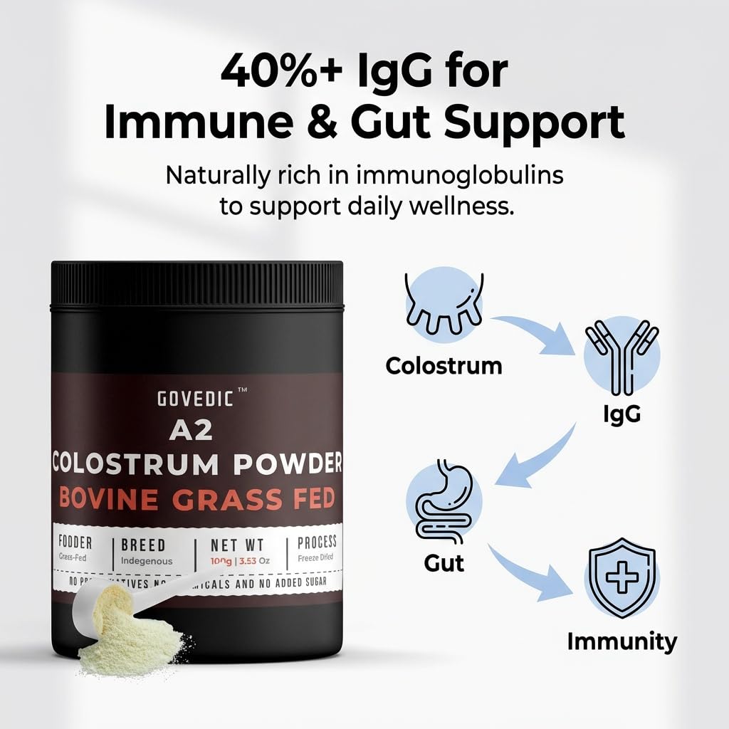 Govedic Bovine Colostrum Powder for Adults, 3.53 oz, 50 Servings | Grass-Fed A2 Cows, 40%+ IgG | Gut Health, Immune Support & Muscle Recovery | Unflavored Colostrum Supplement