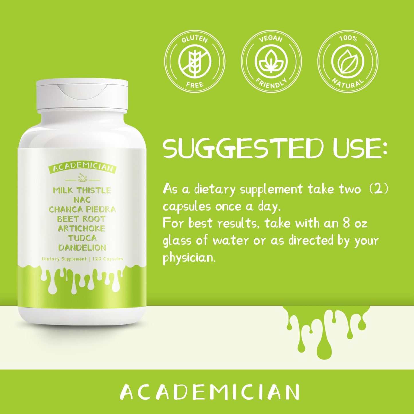 ACADEMICIAN Beet Root Capsules with Dandelion Root, Milk Thistle, NAC, Tudca, Artichoke Extract - 120 Capsules