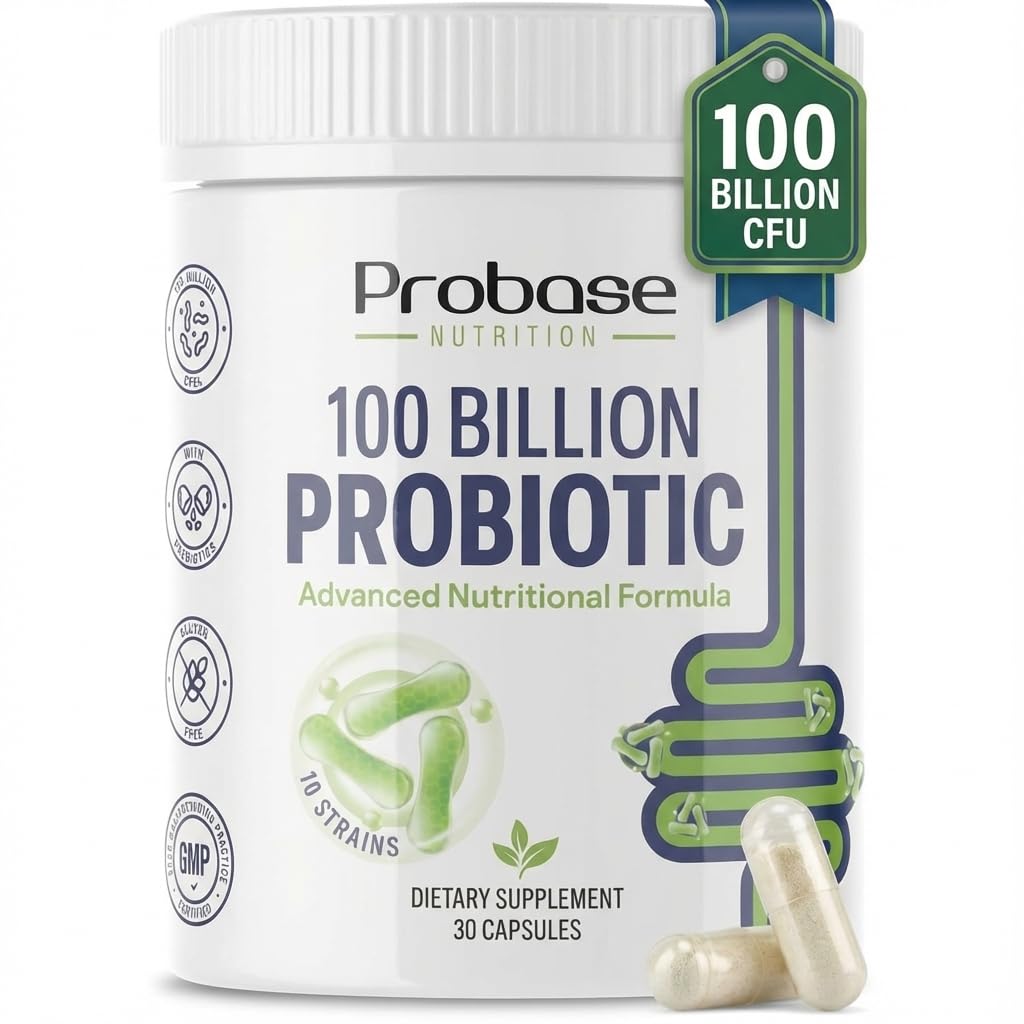 Probase Nutrition Probiotic Capsule, 30 Count, 100 Billion CFU, 10 Strains with Prebiotics