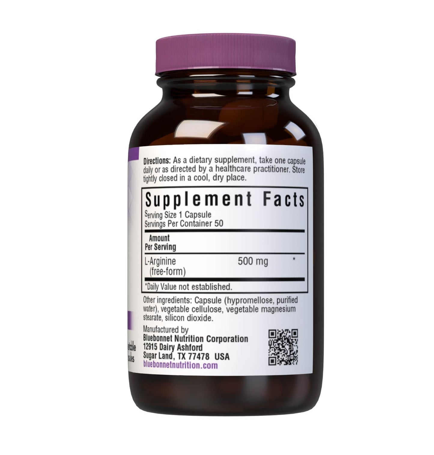 BlueBonnet L-Arginine 500mg Capsule, 50 Capsules