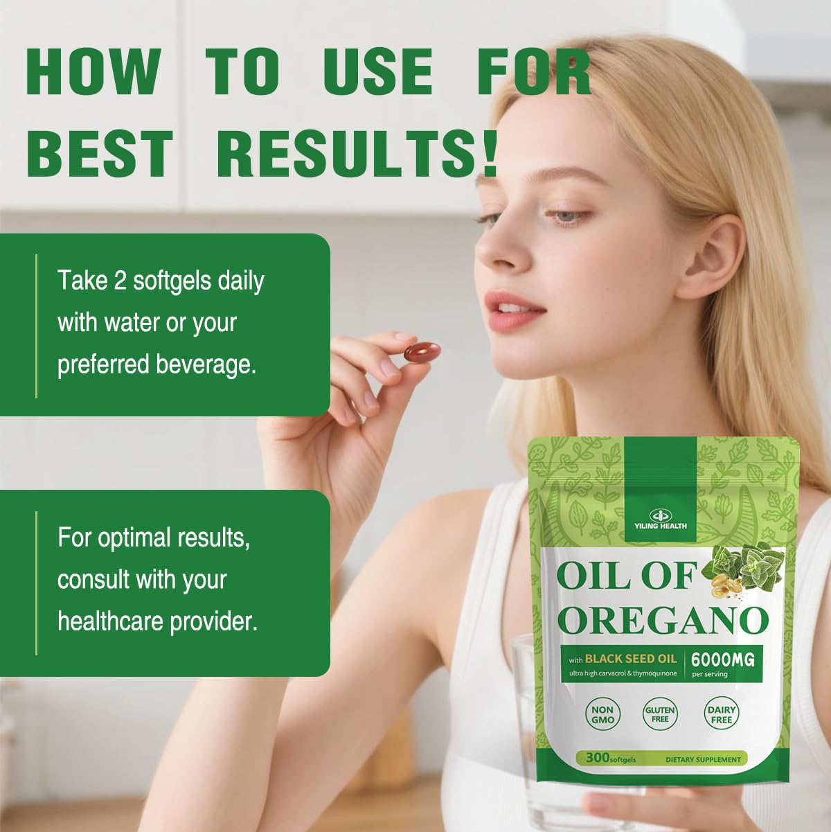 YiLing Oil of Oregano with Black Seed Oil & Echinacea 3 in 1 Oregano Supplement Gummies for Immune Health, Non-GMO, 300 Gummies