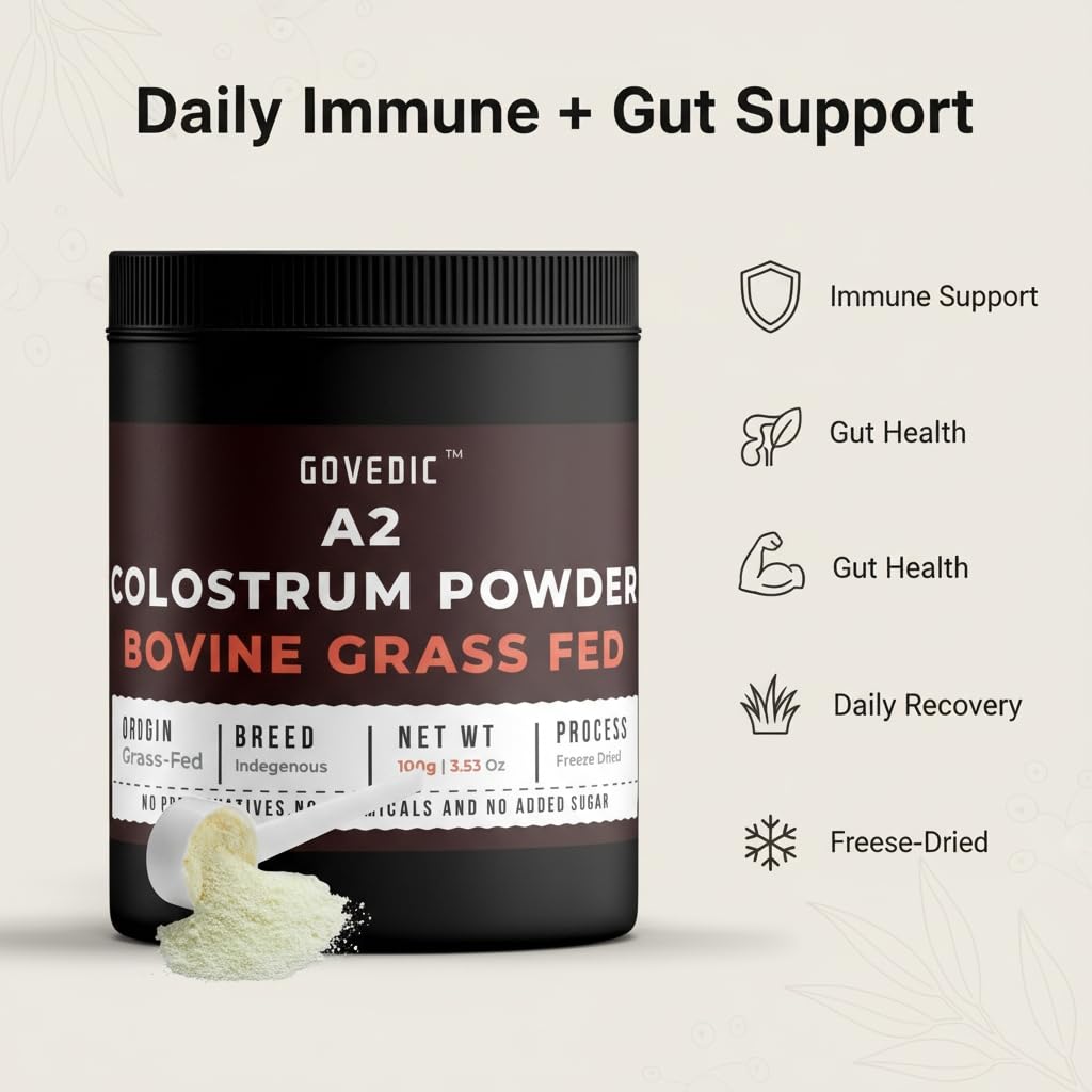 Govedic Bovine Colostrum Powder for Adults, 3.53 oz, 50 Servings | Grass-Fed A2 Cows, 40%+ IgG | Gut Health, Immune Support & Muscle Recovery | Unflavored Colostrum Supplement