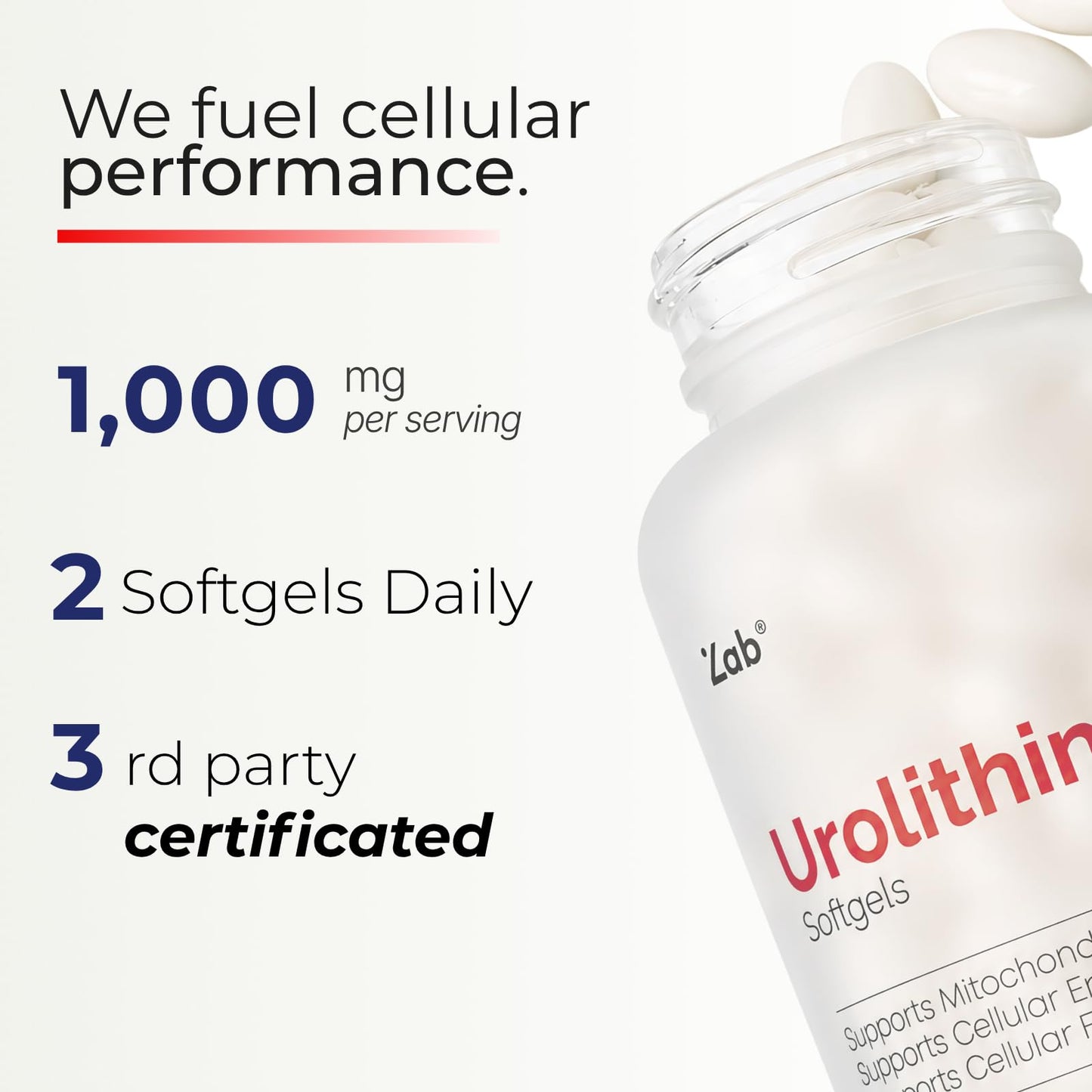 ZAB Urolithin A Supplement 1000mg Per Serving Softgels, 90 Count