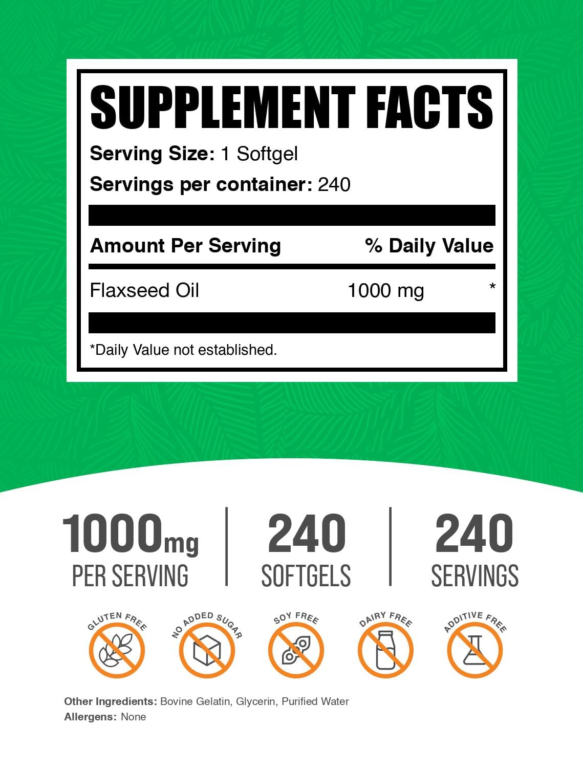 BulkSupplements Flaxseed Oil Softgels Softgel 240 Count