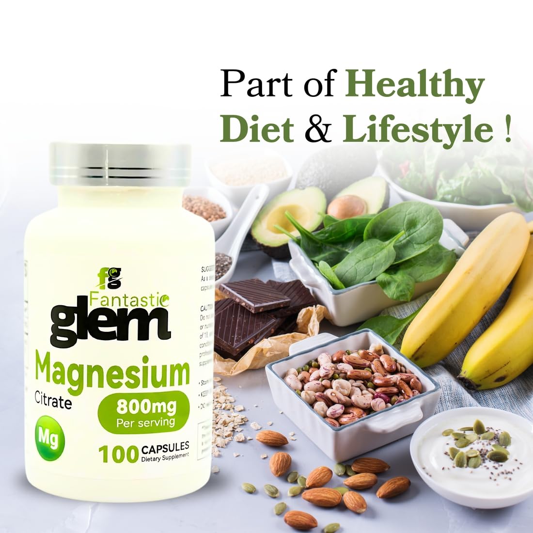 Fantastic Glem Magnesium Citrate Capsules 800mg, 100 Count
