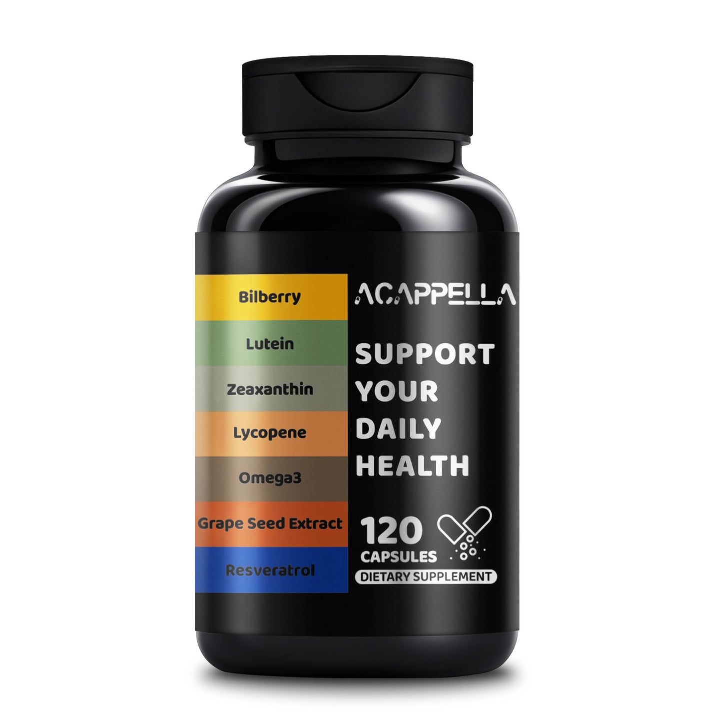 ACAPPELLA Lutein and Zeaxanthin Supplements with Grape Seed Extract, Eye Vitamins, Bilberry, Omega-3 Fish Oil Capsules, 120 Capsules