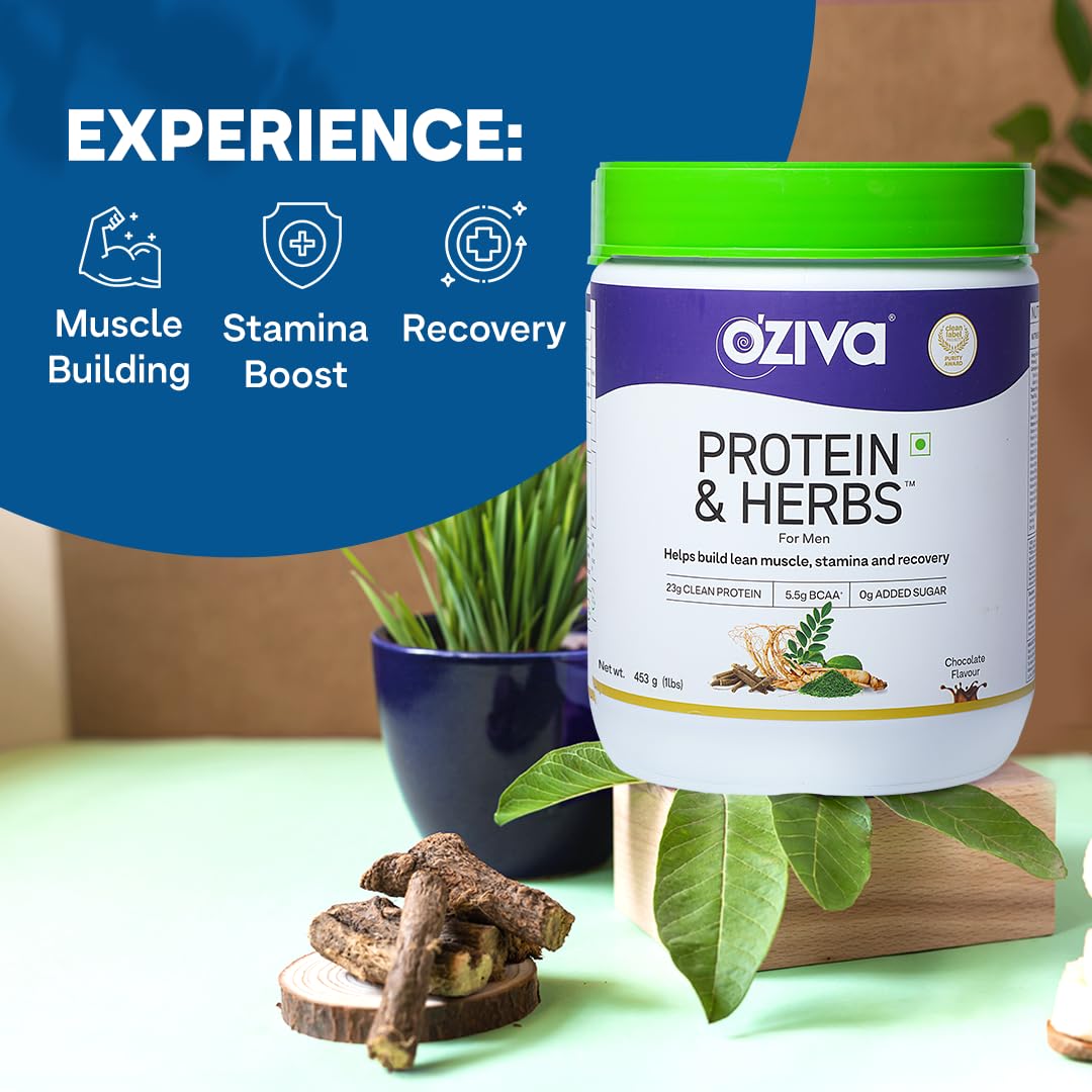 OZIVA Protein & Herbs for Men with Multivitamins Whey Protein Powder 17.6 oz