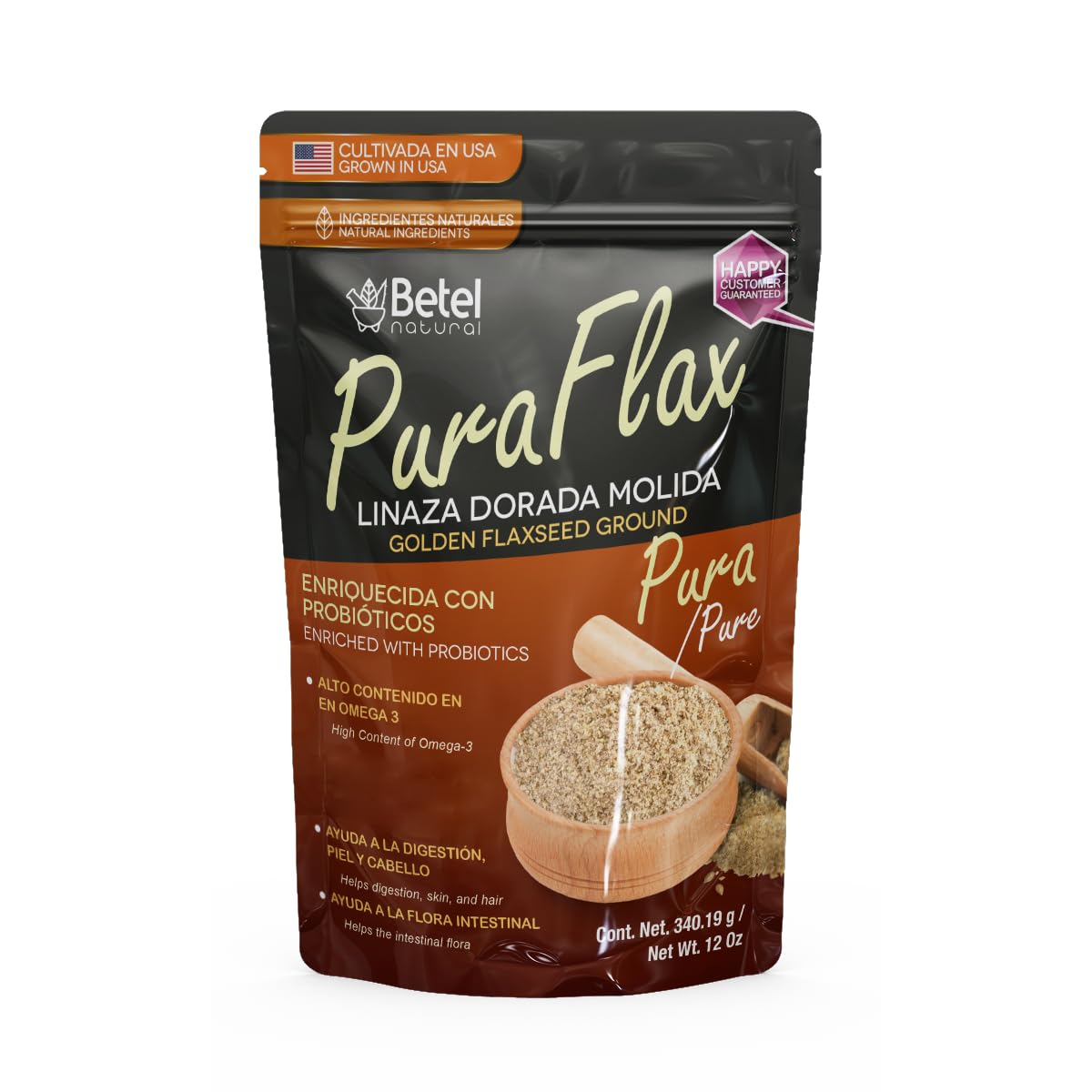 Betel Natural PuraFlax Flaxseed Powder Golden Flaxseed & Probiotics, 12 Oz