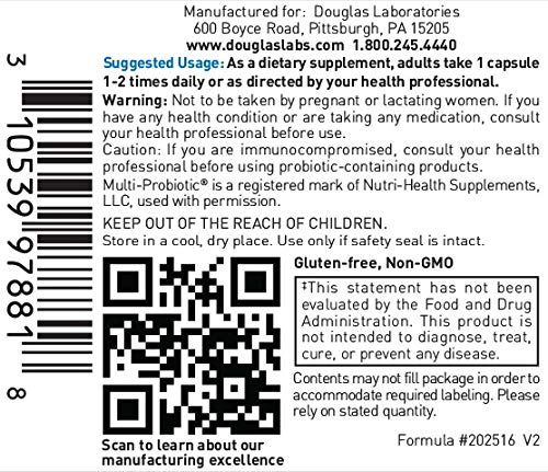 Douglas Laboratories Multi-Probiotic 15 Billion Multi-Strain Shelf-Stable Probiotic with Prebiotic FOS Capsules, 60 Count
