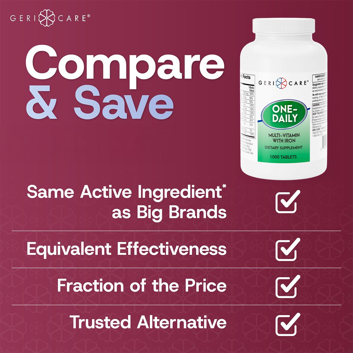 GeriCare One-Daily Multi-Vitamin with Iron Tablet 1000 Count