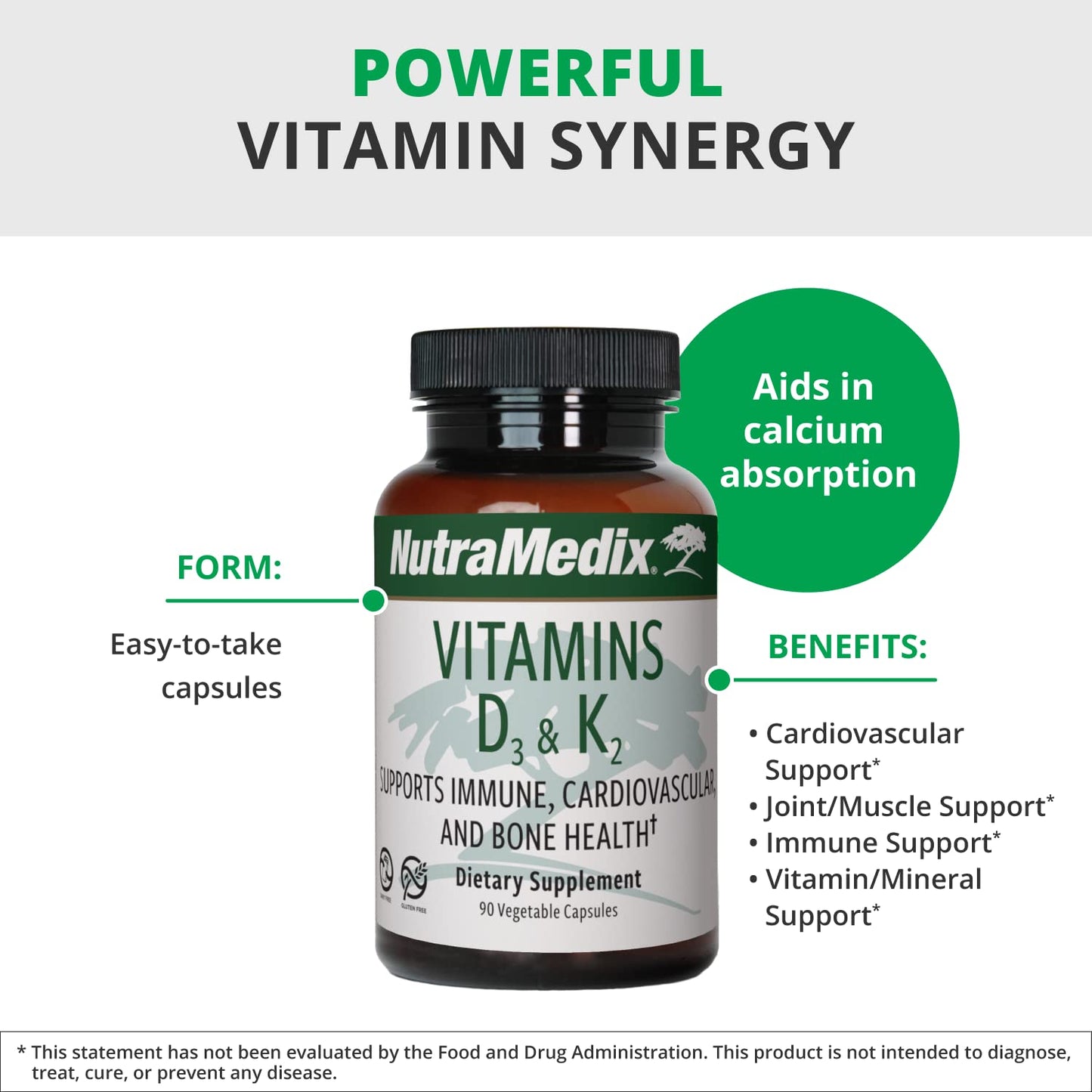 NutraMedix Vitamin D3 and K2 Immune Support Supplement for Women & Men, 90 Capsules