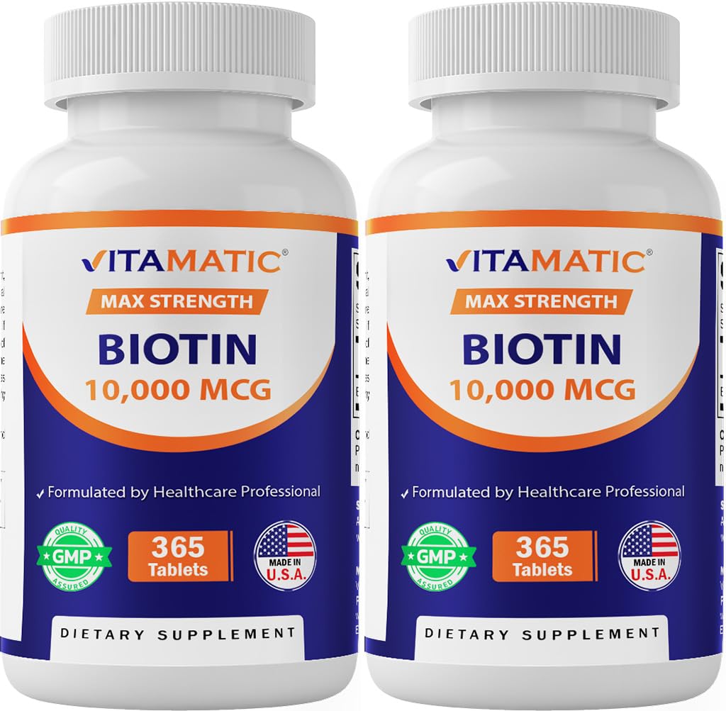 Vitamatic Biotin 10,000 mcg (10 mg) for Stronger Hair, Skin & Nails, 730 Tablets