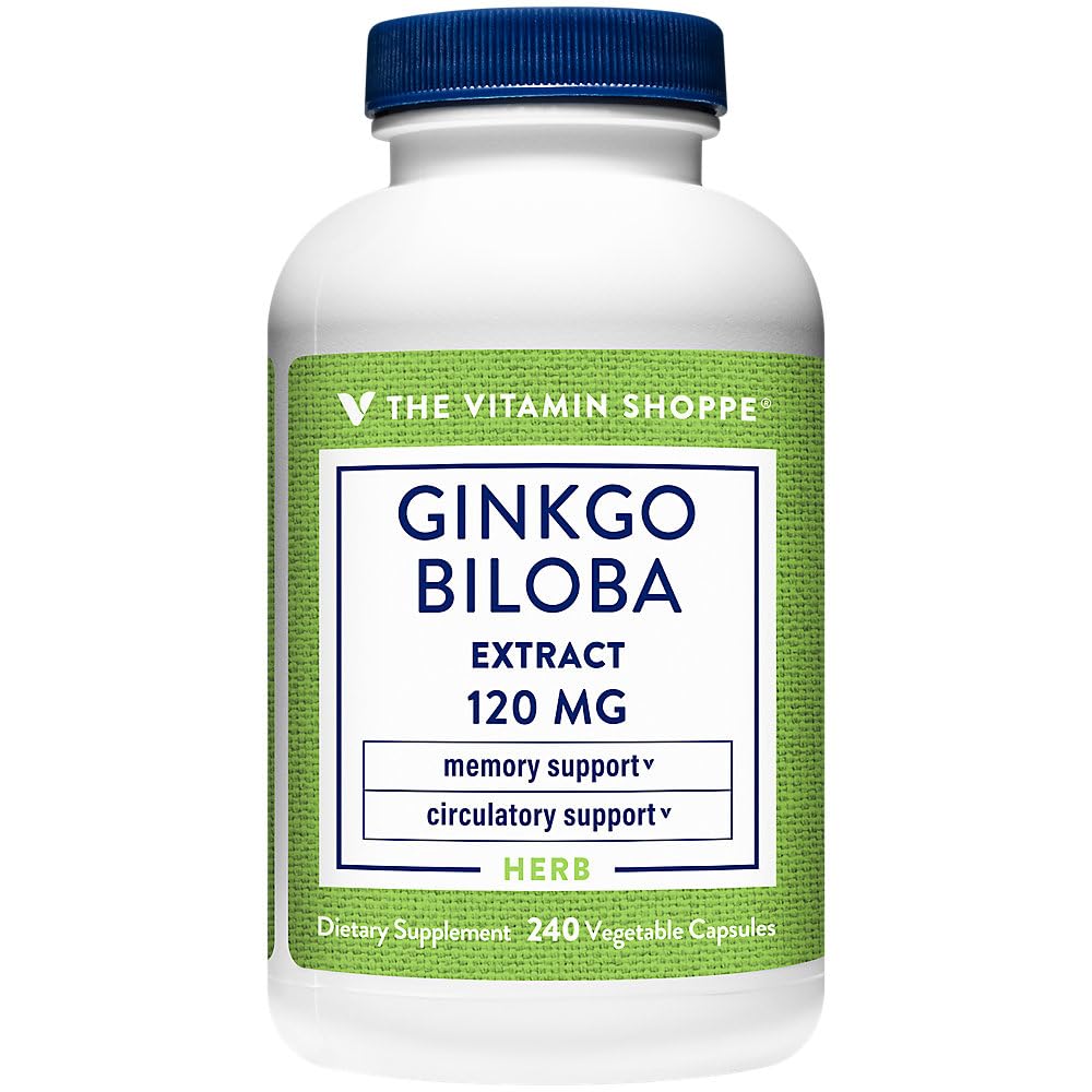The Vitamin Shoppe Ginkgo Biloba 120 mg - Memory Support, Mental Clarity & Circulation, Standardized Extract Vegetarian Capsules, 240 Count