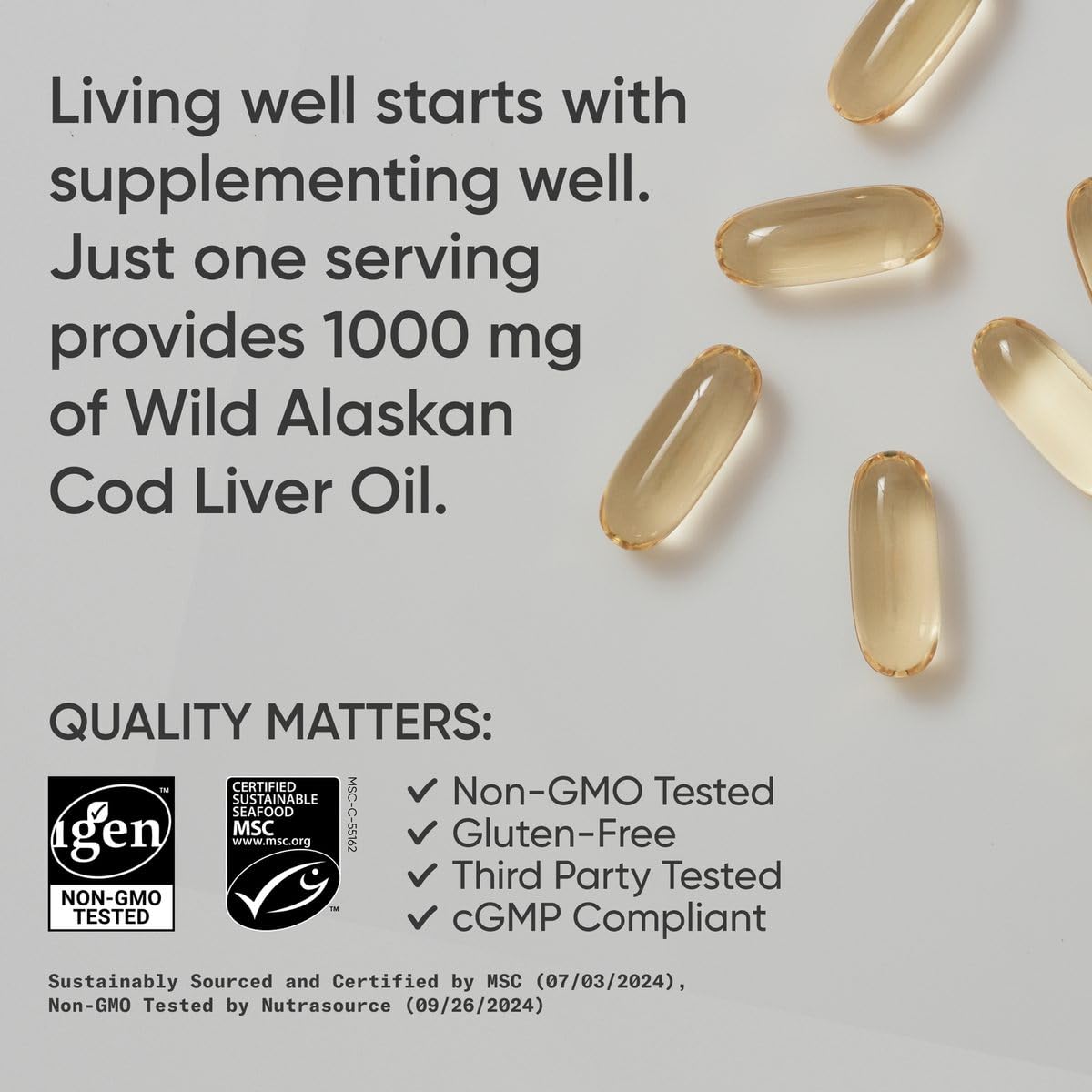 Sports Research Omega-3 Wild Alaskan Cod Liver Oil 1000mg with Vitamins A (1000 IU) & D3 (400 IU) Softgels 120