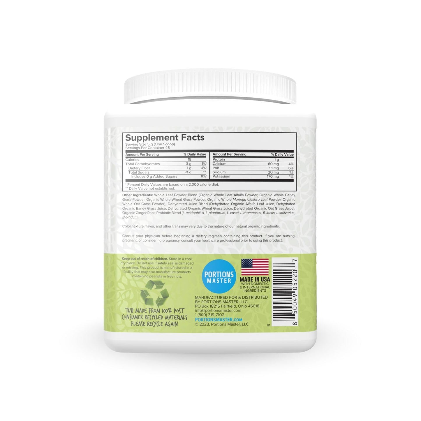 Portions Master Vulcanic Supergreens, Wheatgrass & Spirulina Powder 7.9 Ounce