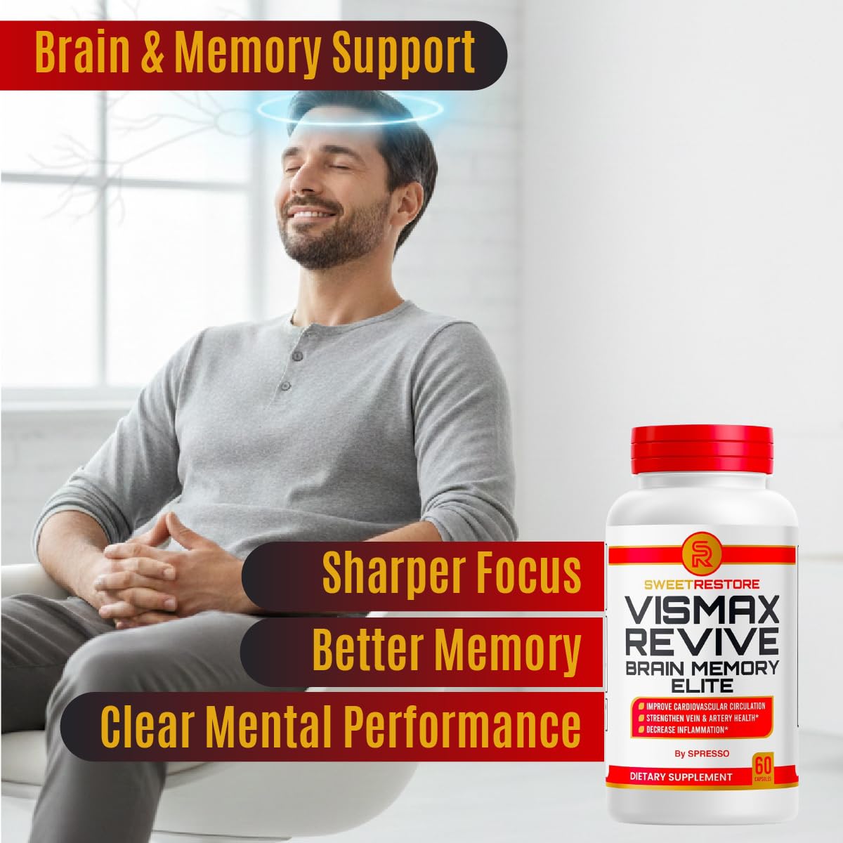SPRESSO Vismax Revive Brain & Memory Support Supplement Capsules, 180 Capsules
