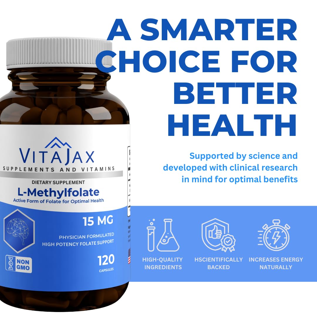VITAJAX L-Methylfolate 15 mg Capsule, 120 Count