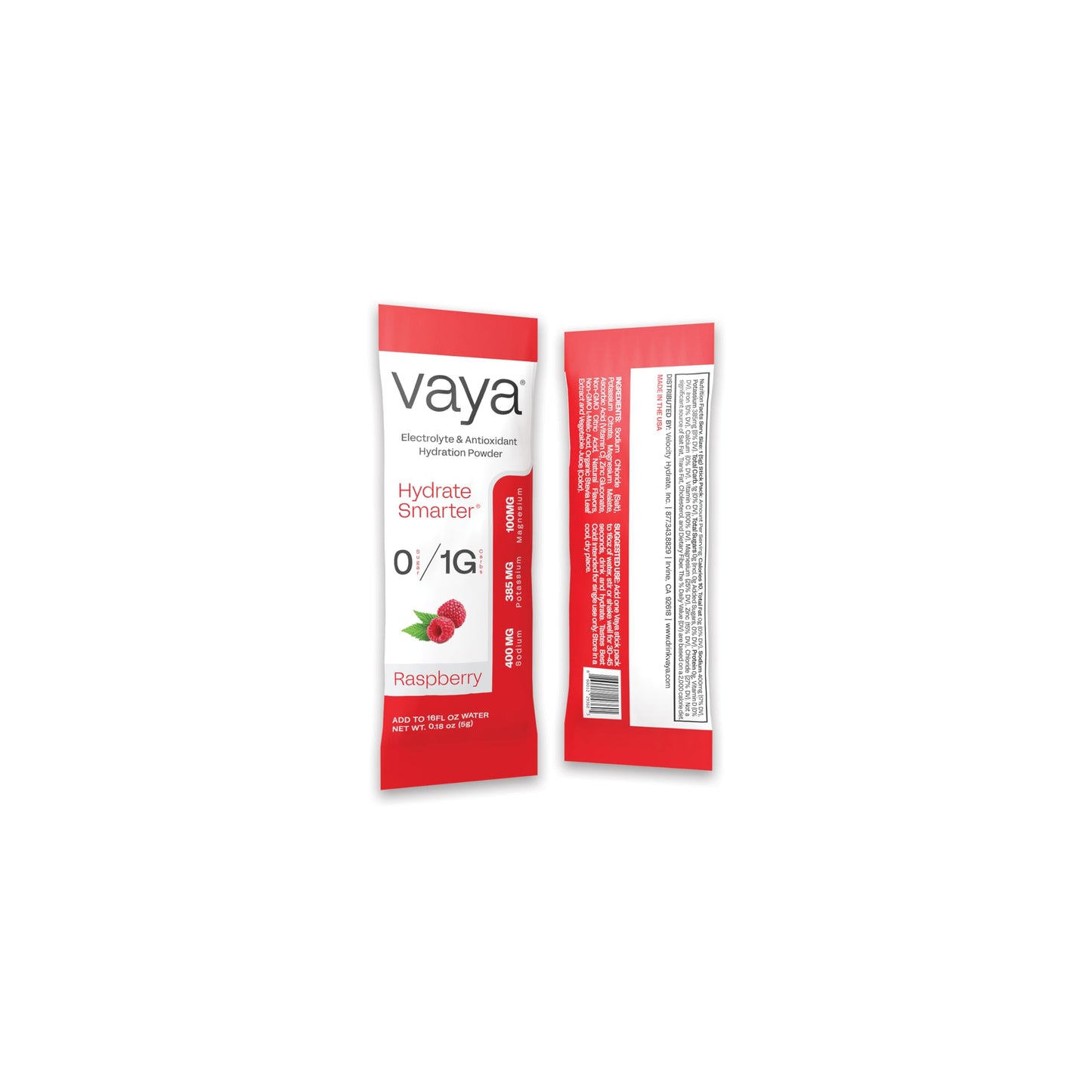 Vaya Sugar Free Electrolyte Powder Packets, Raspberry, 30 Pack