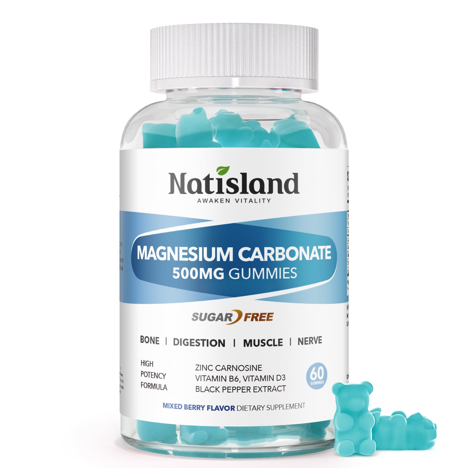 NATISLAND Magnesium Carbonate Gummies 500mg, 60 Count