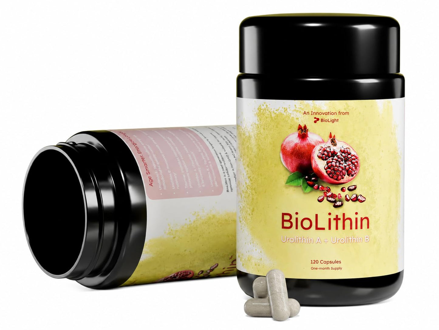BIOLIGHT BioLithin Premium Urolithin A + Urolitin B Complex with Taurine Capsule 120 Count Mitochondrial Recycling, Muscle Support, Cellular Energy, Vitality & Longevity Support