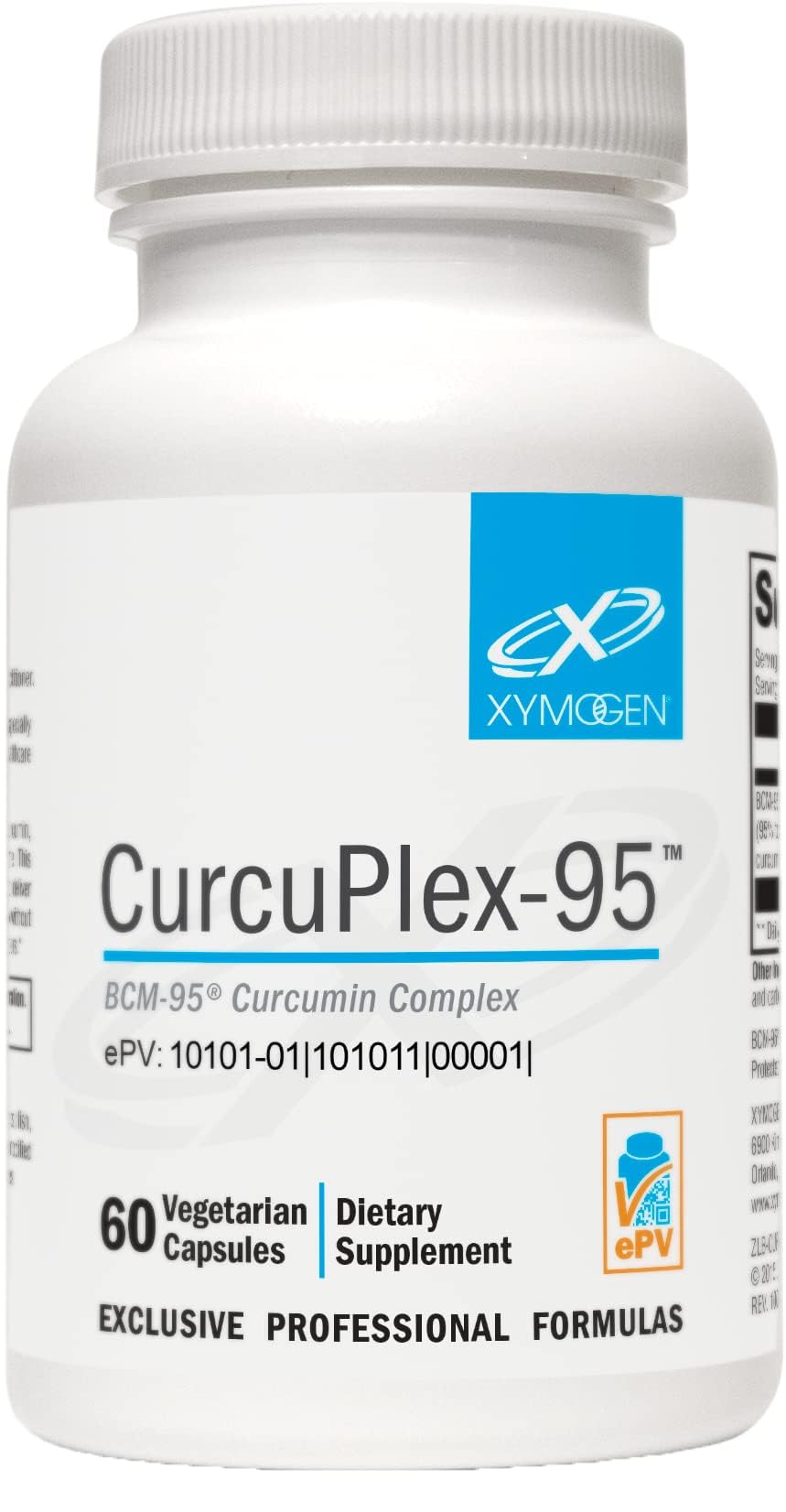 XYMOGEN CurcuPlex-95 Turmeric Curcumin Supplement for Daily Brain Support Enhanced Bioavailability, Non-GMO, Gluten-Free, Vegan, 60 Capsules