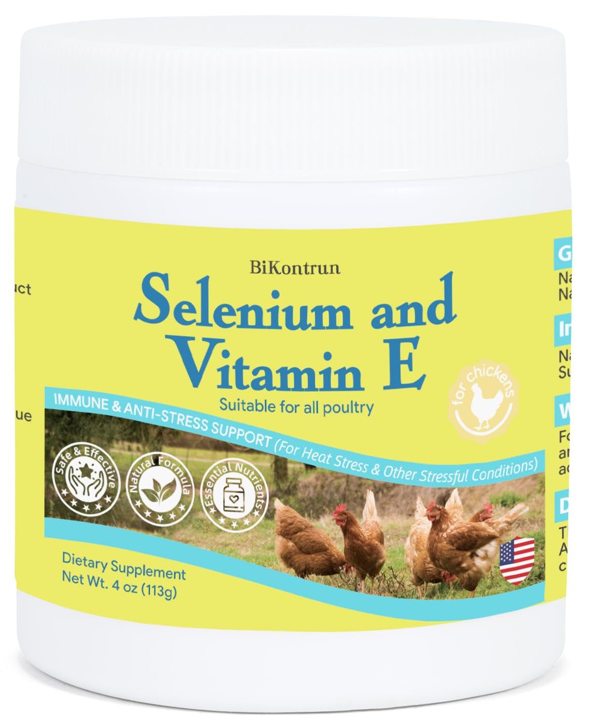 BiKontrun Selenium & Vitamin E Powder for Chickens, 1 Ounce (Pack of 1)