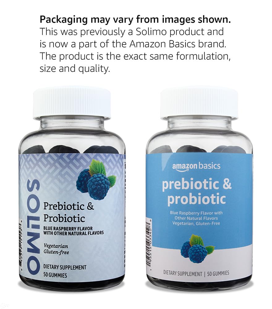 Amazon Basics Solimo Prebiotic & Probiotic Gummies, Gummy, 50 Count