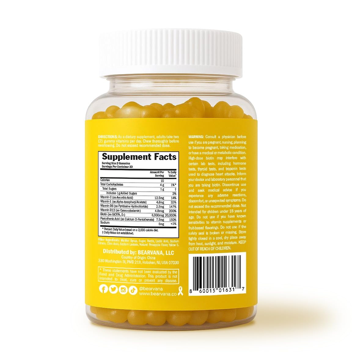 BEARVANA Biotin Gummies Extra Strength 60 Gummies