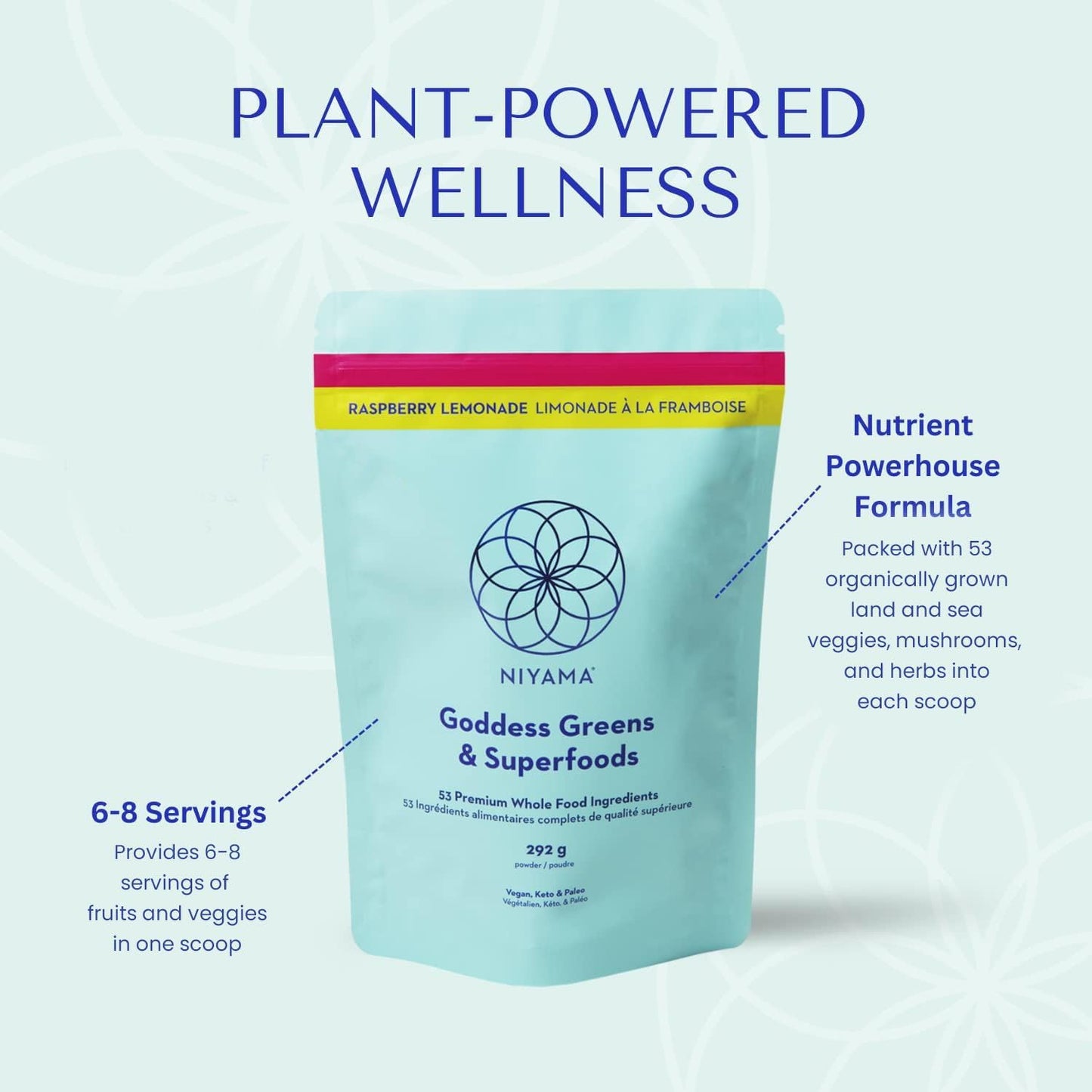 Niyama Goddess Greens Superfood Powder Raspberry Lemonade Flavour, 10.3 Ounce