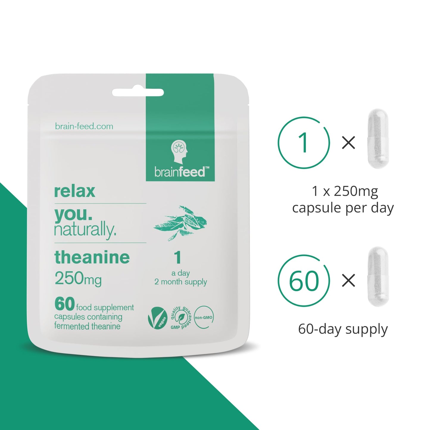 brain feed Pure L-Theanine Supplement Capsule 60 Count