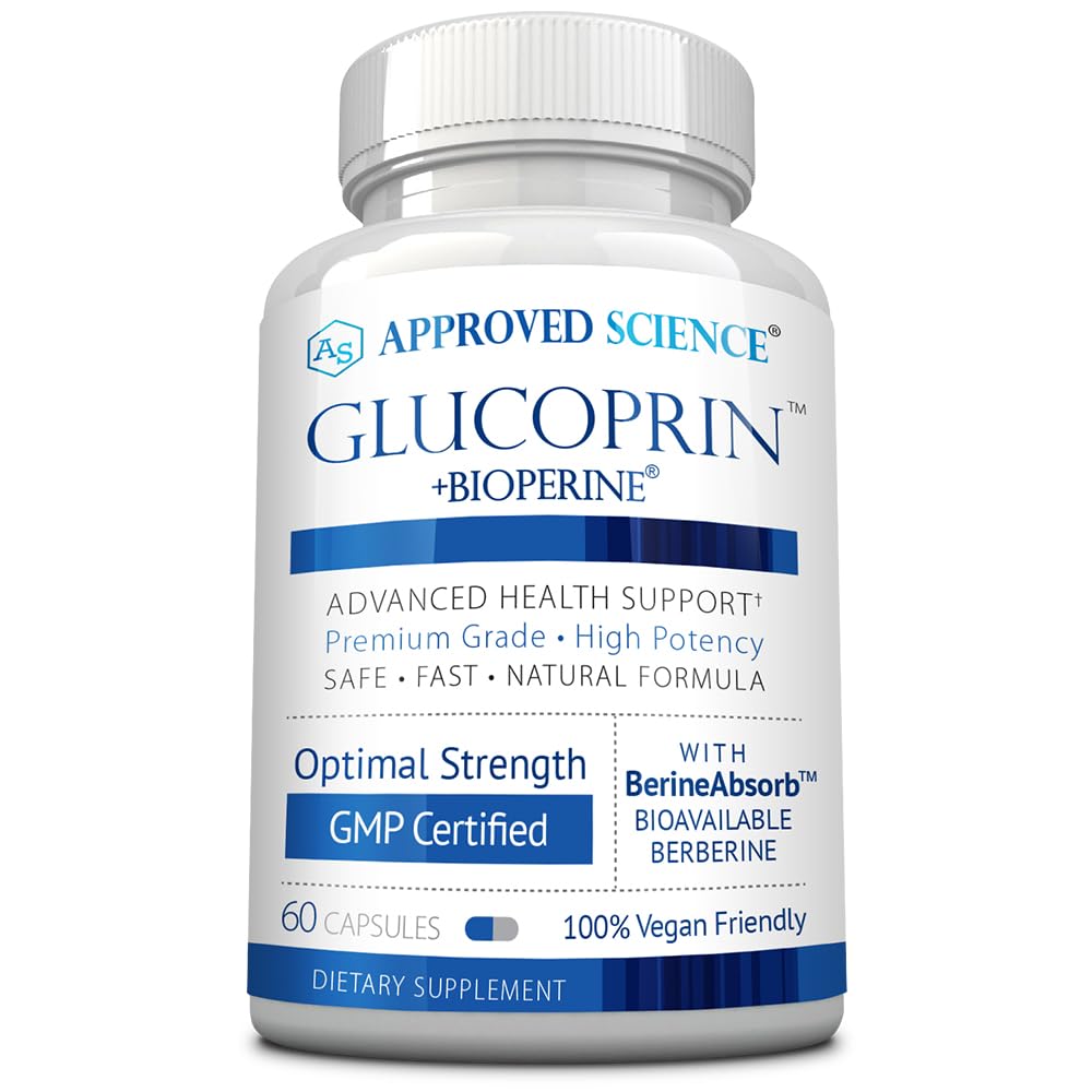 Approved Science Glucoprin 250 mg Berberine, Mulberry, Cinnamon, BioPerine, Non-GMO, Vegan, 60 Capsules