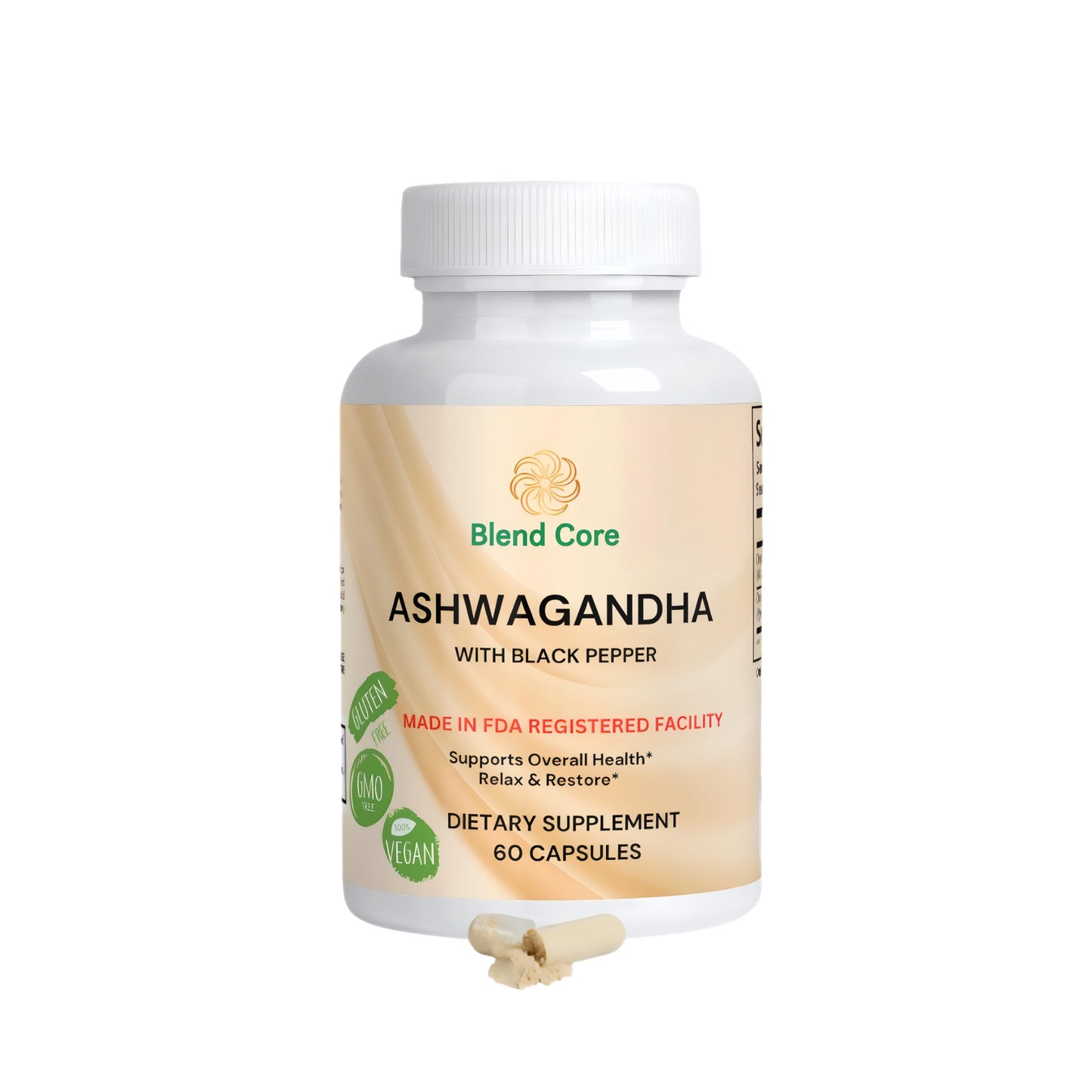 Blend Core Ashwagandha with Black Pepper Capsules 60 Count