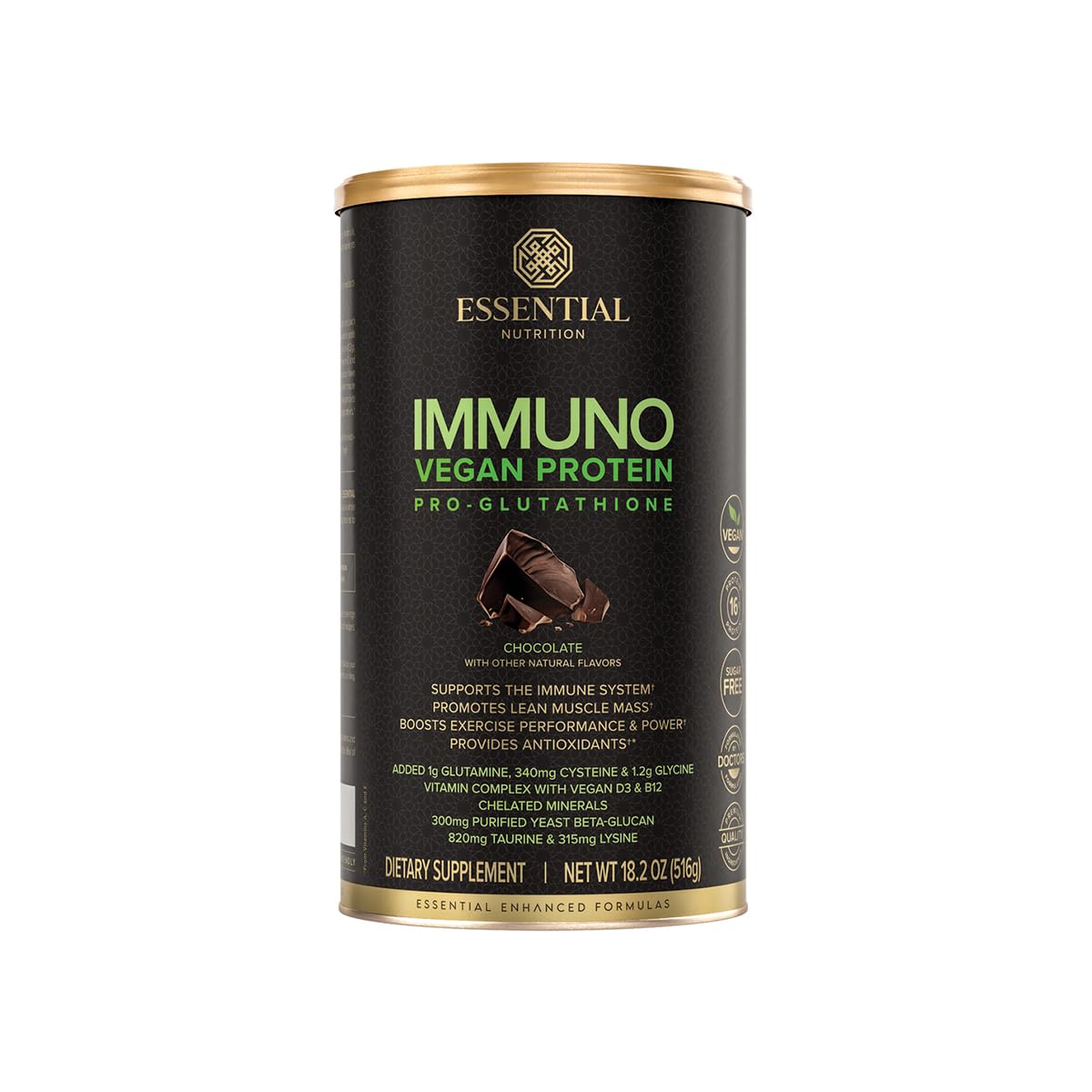 Essential Nutrition Immuno Vegan Plant-Based Protein Powder Chocolate 18.1 oz