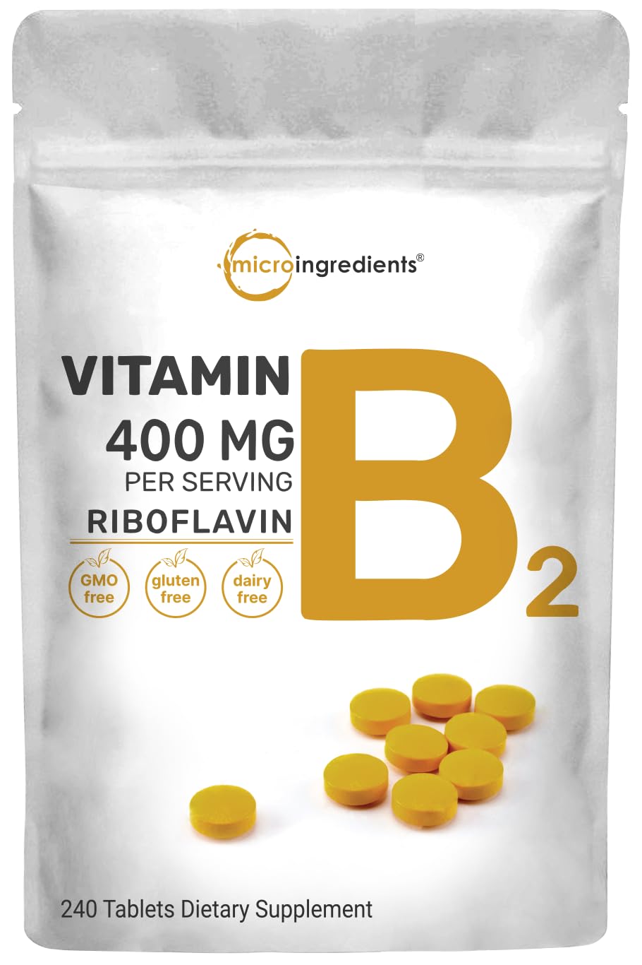 Micro Ingredients Riboflavin Vitamin B2 400mg Per Serving Tablet, 240 Count
