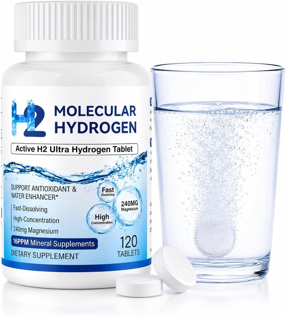 Jebiue Hydrogen Water Tablets with 16 PPM Molecular H2 and 240 mg Magnesium, 120 Tablets