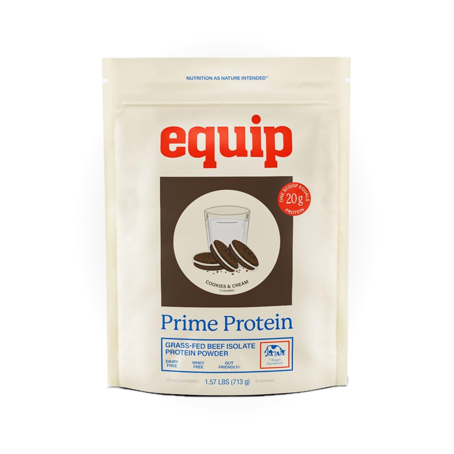 Equip Prime Protein Powder, Beef Protein Isolate, 30 Servings, Cookies & Cream (No Sugar)