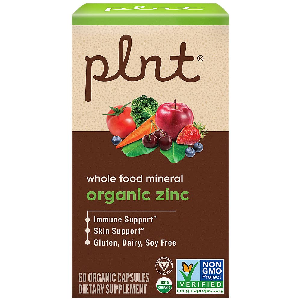 plnt Organic Zinc, Whole Food Mineral Formula for Immune & Skin Support Capsules 60 Capsules