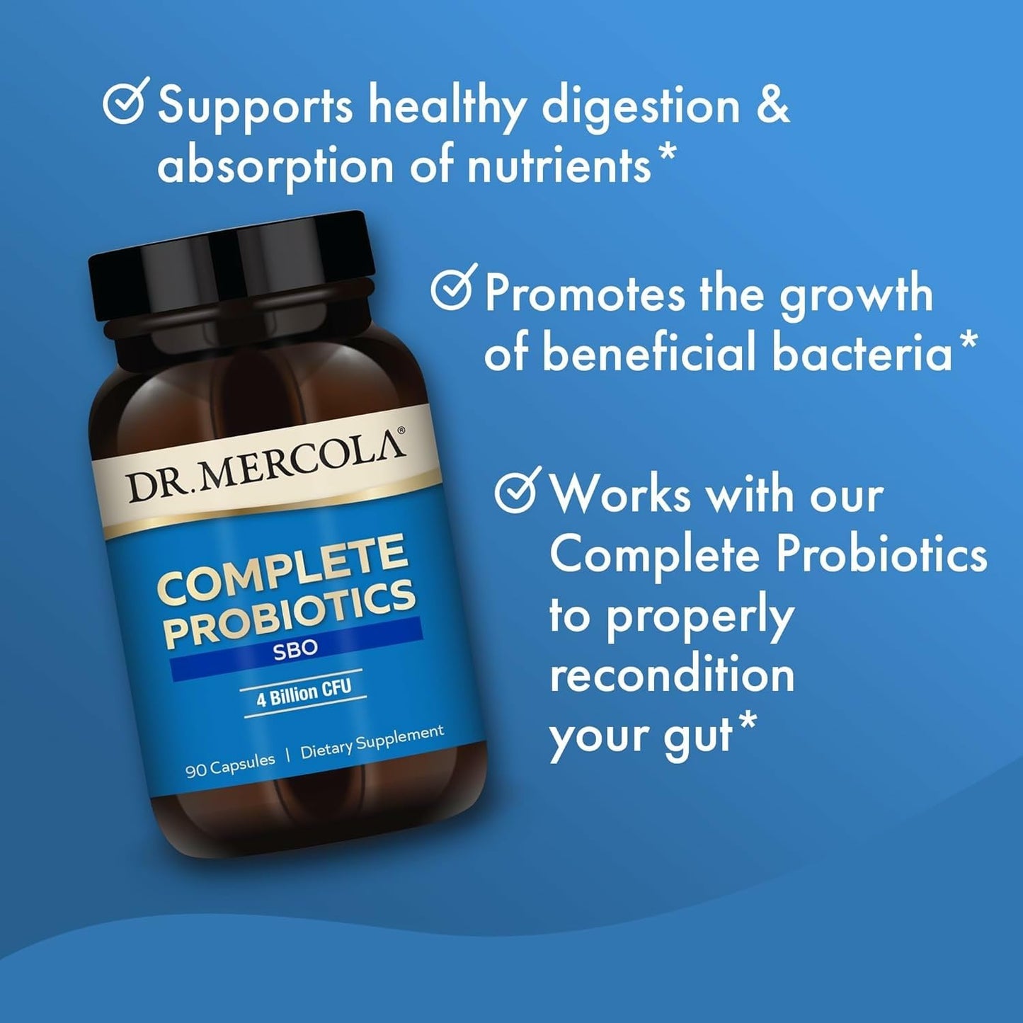 Dr. Mercola Complete Probiotics SBO 4 Billion CFU for Gut Health Supports Healthy Immune Function Non-GMO Gluten-Free Soy-Free 90 Capsules