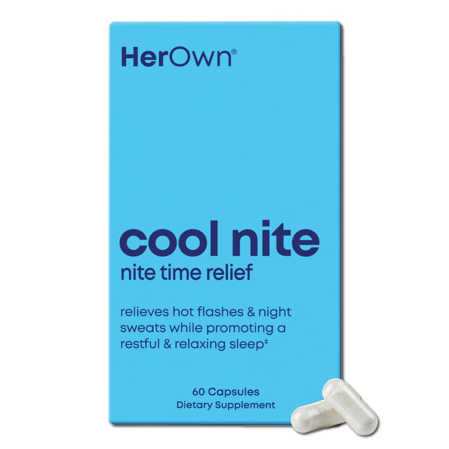 Her Own Cool Nite Night Time Relief Female Hormone Balance Capsules with Kudzu & Black Cohosh, 60 Capsules