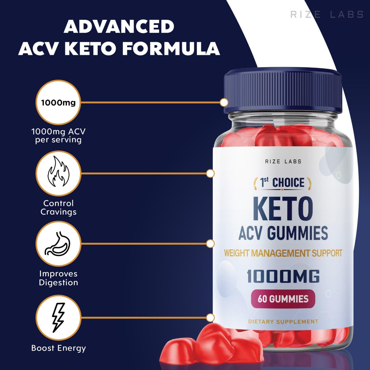rize labs Keto Gummies with Apple Cider Vinegar, 180 Gummies