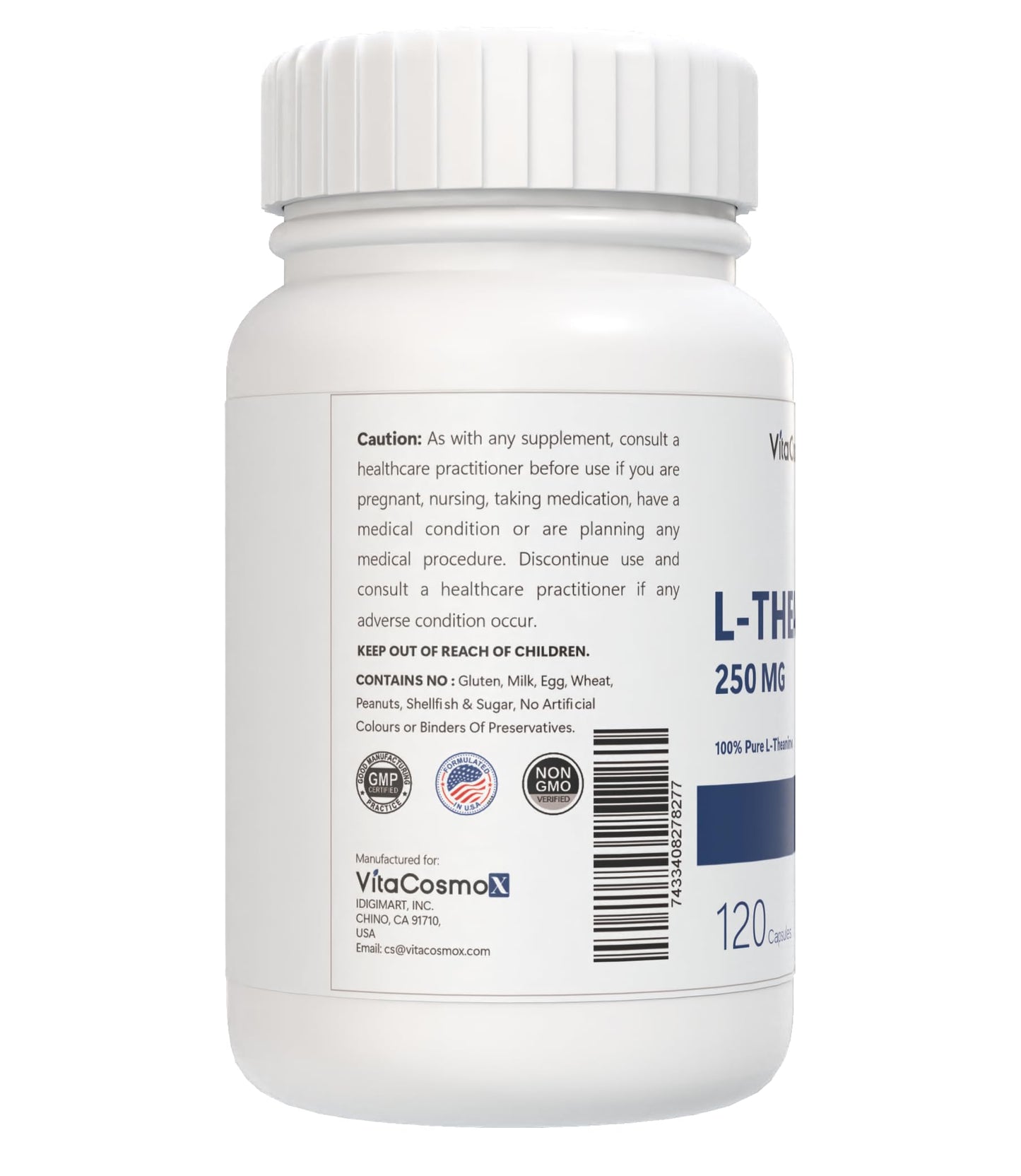 VitaCosmoX L-Theanine 250 mg Capsule, 120 Count