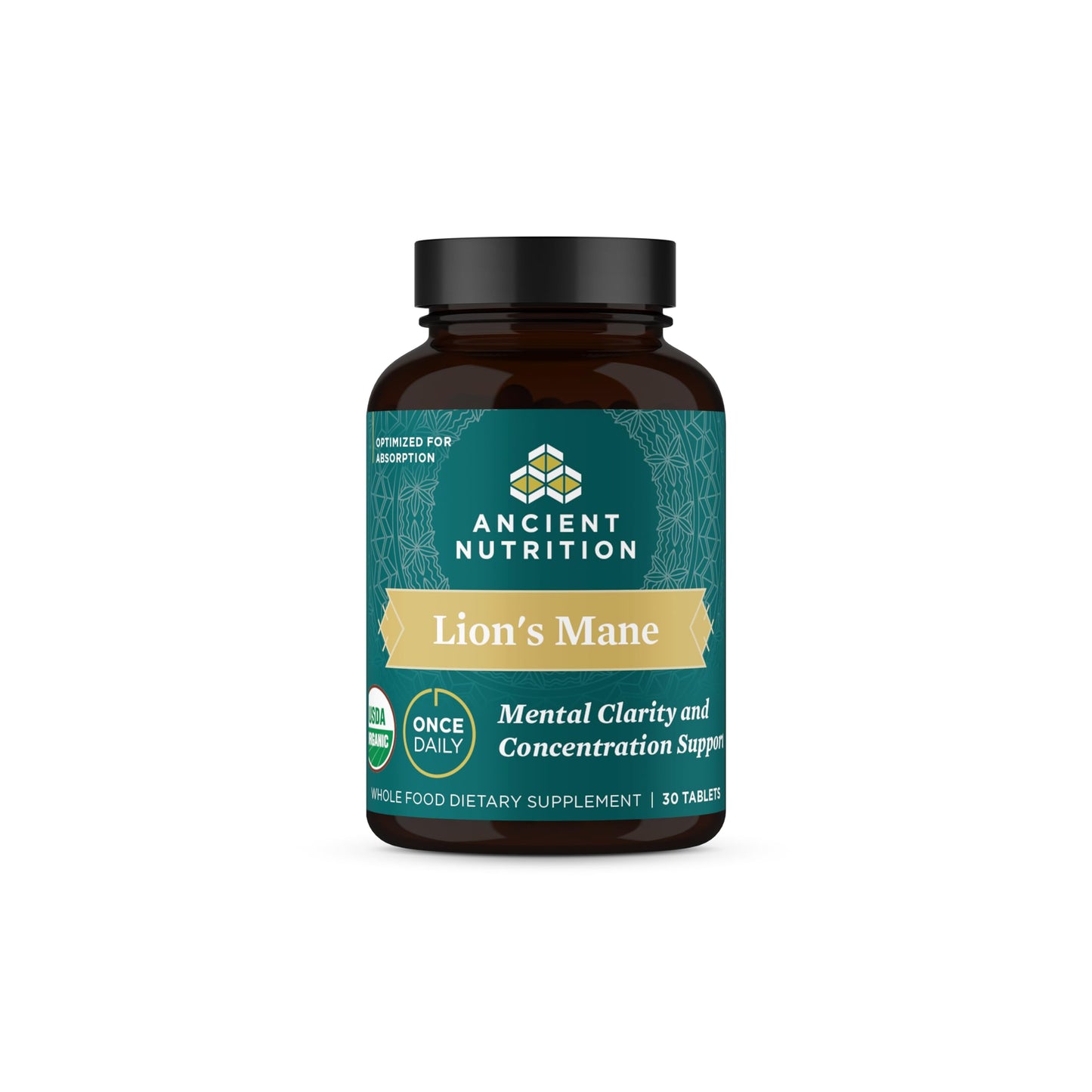 Ancient Nutrition Organic Lion's Mane Mushroom Supplement with Ashwagandha 30 Tablets