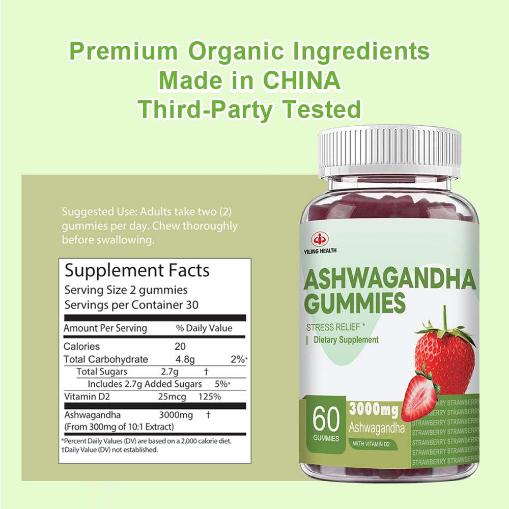 YiLing Ashwagandha Gummies, 60 Count, 3000 mg High-Potency Ashwagandha Root Extract