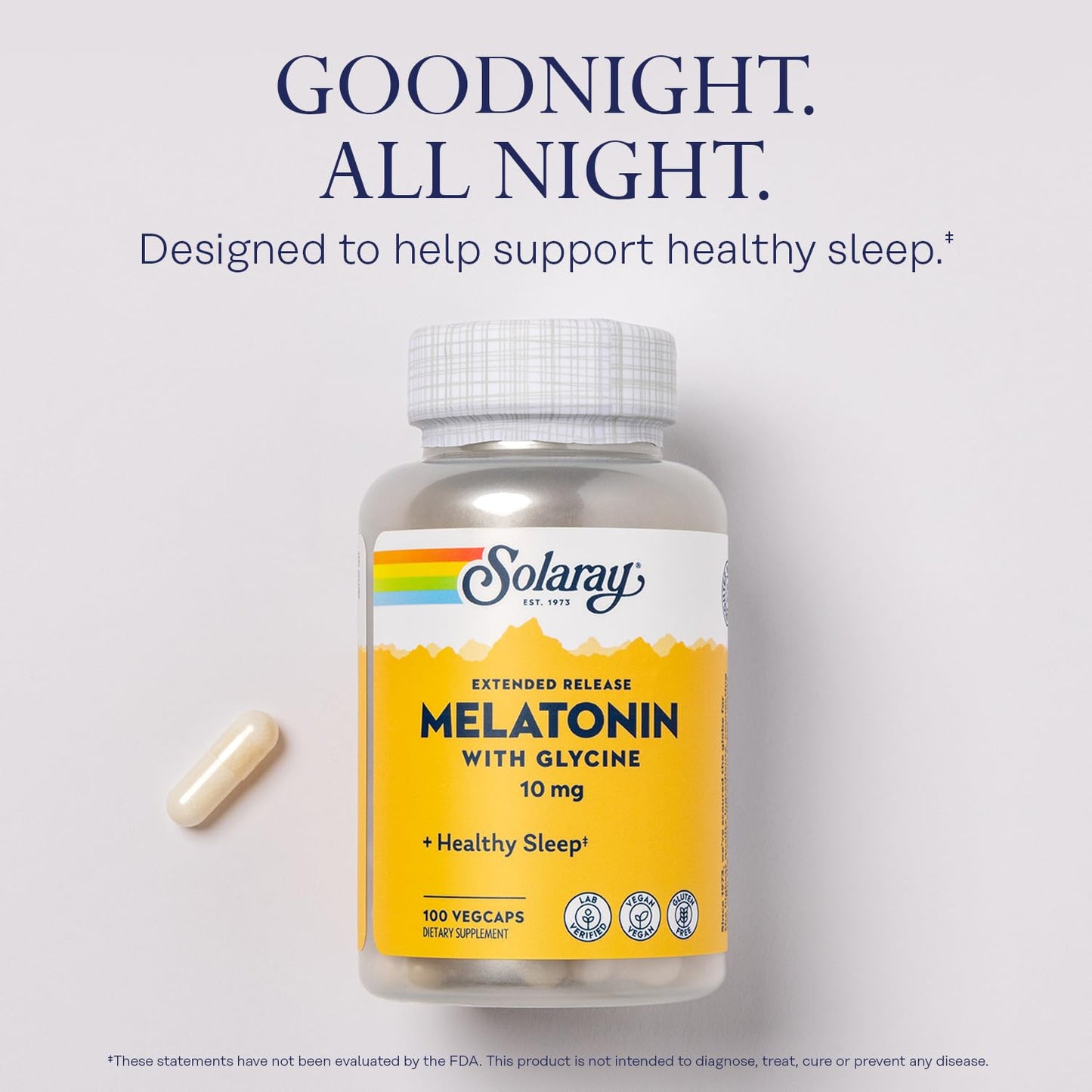 SOLARAY Melatonin 10mg with Glycine - Extended Release Capsule, 100 VegCaps