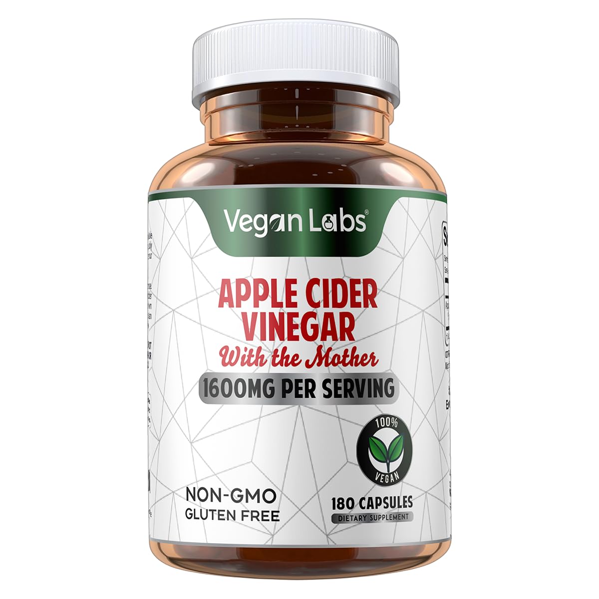Vegan Labs Apple Cider Vinegar Capsules with The Mother, 180 Capsules